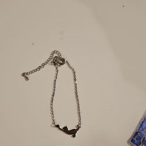 Item 800 Silver Cat Chasing Yarn Charm Bracelet